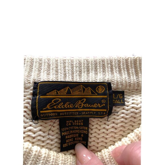 Eddie Bauer Vintage Argyle Pattern Crewneck Sweater Cream Size L Tall 90s Preppy - Picture 3 of 10